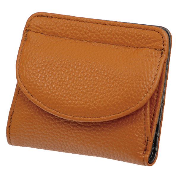 アイザック・バレンチノ訳アリ牛革コンパクト財布 オレンジキャメル